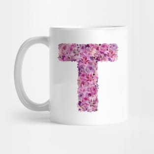 Pink Floral Letter T Mug